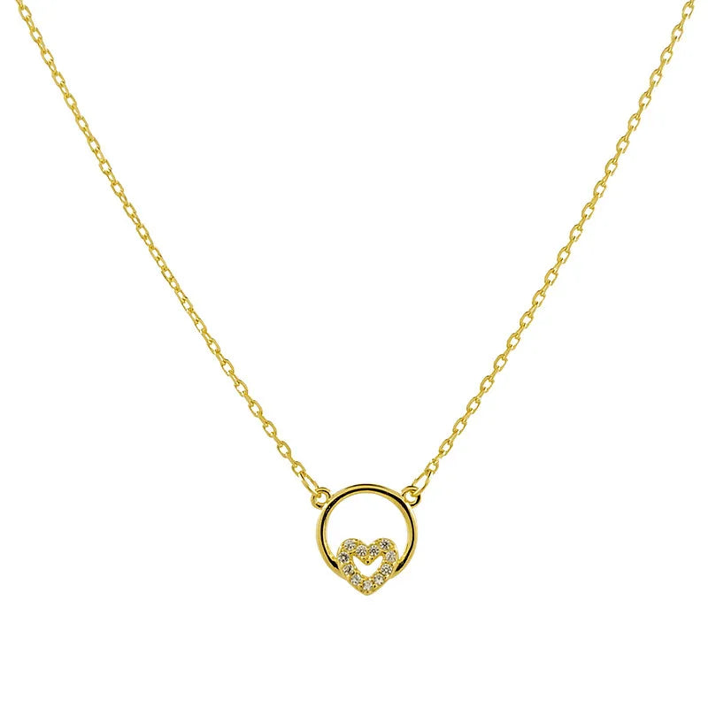 Wholesale Dainty Heart Shape 925 Sterling Silver Rose Gold Plated Circle Mini Heart Charm Necklace for Girl