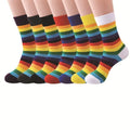 Wholesale Fashion Colorful Color Block Socks Novelty Rainbow Striped Cotton Crew Socks for Women