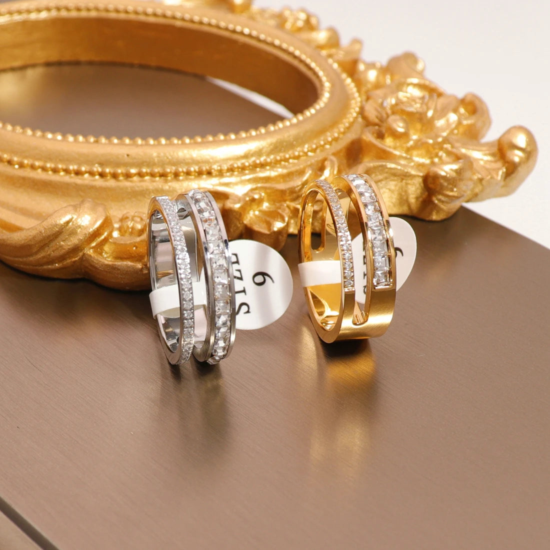 Female Silver Gold Plated Stainless Steel Rings Lab Grown Diamond Ring Ruby Heart Zircon Diamond Ring
