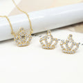 18k High Quality Solid Real Gold Jewelry Set Crown Necklace Stud Earring with CZ Stones Bulk Wholesale AU750 Gold Chain