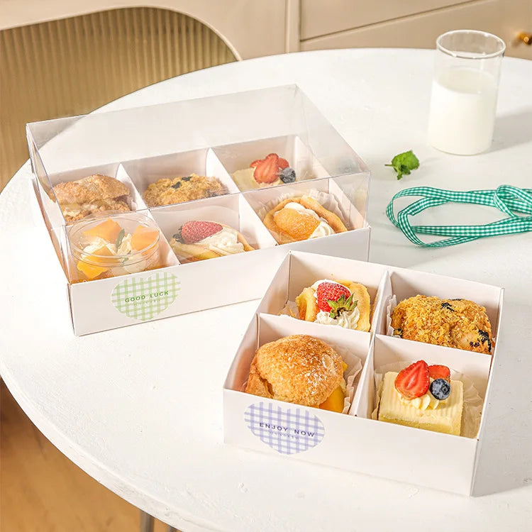 4/6 Compartment Dessert Cake Packing Paper Box for Baking Dessert Cupcake Paper Boxes