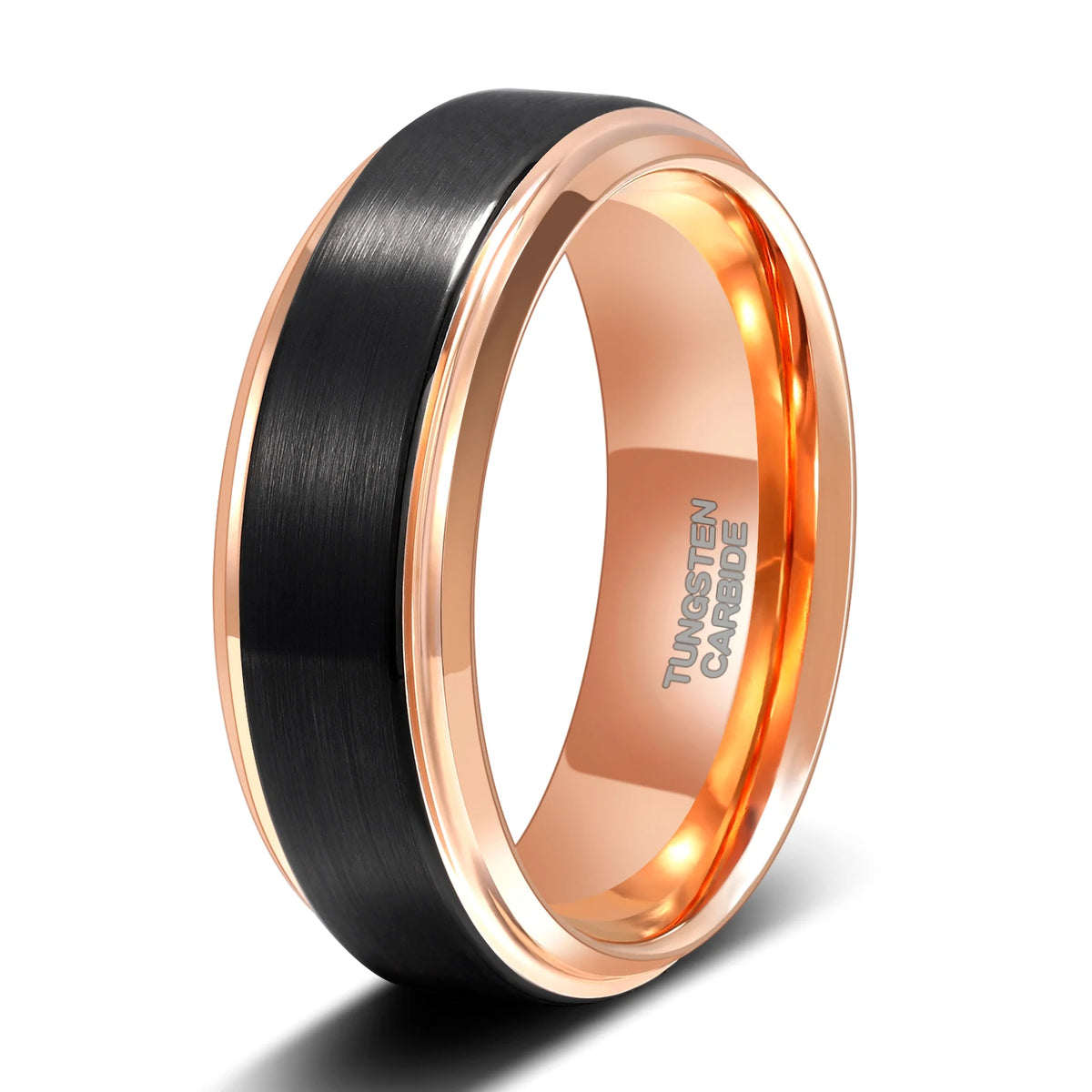 OAHLAN Fashion Jewelry 6/8mm Brushed Rose Gold and Black Tungsten Carbide Rings for Men Women Anti Rust Wedding Engagement Bands MegaBDM