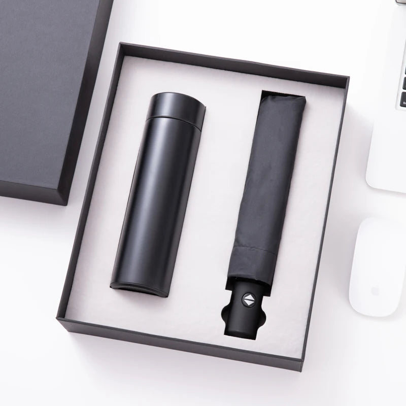 2025 New Trendy Custom Automatic Umbrella with Ten Ribs with Stainless Steel Vacuum Cup Gift Set for Business Holiday Giveaways