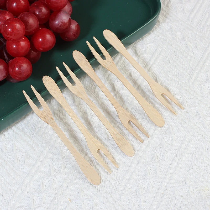 Disposable Biodegradable Bamboo Mini Fruit Salad Fork Children's Tools for Parties