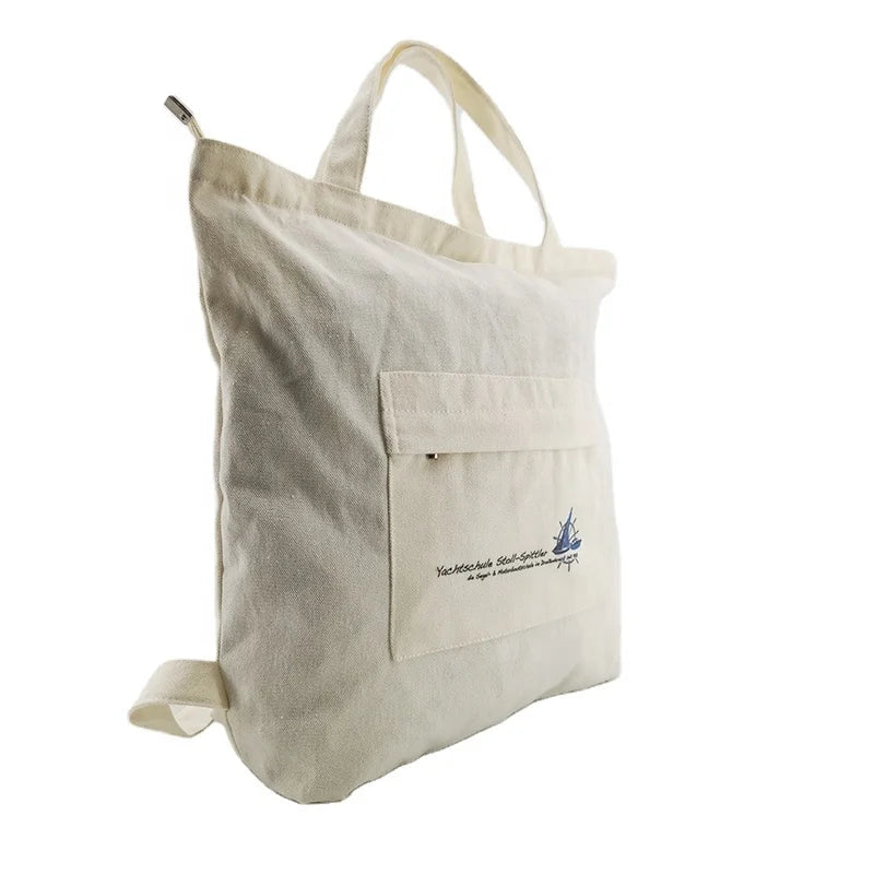 Heavy Thick Casual Canvas Cotton Blank Zipper Tote Bags Ladies Women Hand Cotton Tote Bags with Custom Printed logo