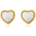 Hot Fashion Personality Brass 18K Gold Plated White Mother of Pearl Heart Stud Earrings Unisex Custom Jewelry