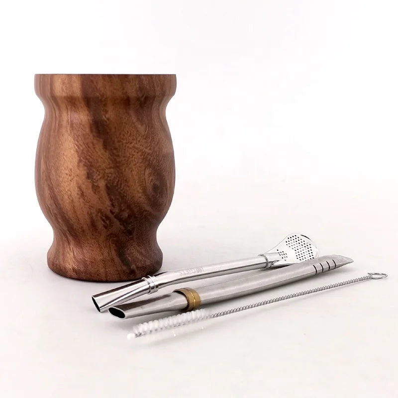2022 Top Seller Portable Stainless Steel Double Wall 8 Oz Tea Gourd Calabash Brazilian Yerba Mate Cups Set