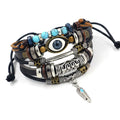 Ethnic Style Adjustable Vintage Eye Feather Pendant Multi-layer Leather Braid Bracelet