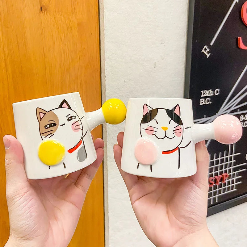Wholesale Eco Friendly Japanese Style Cute Cat Pattern Coffee With Logo Bulk Christmas Mugs Pottery Cup Ceramic
