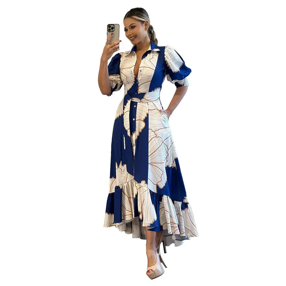 Latest Design Summer Women's Shirt Dresses Casual Irregular High Waist Floral Printed Long Dress Maxi Dress Women