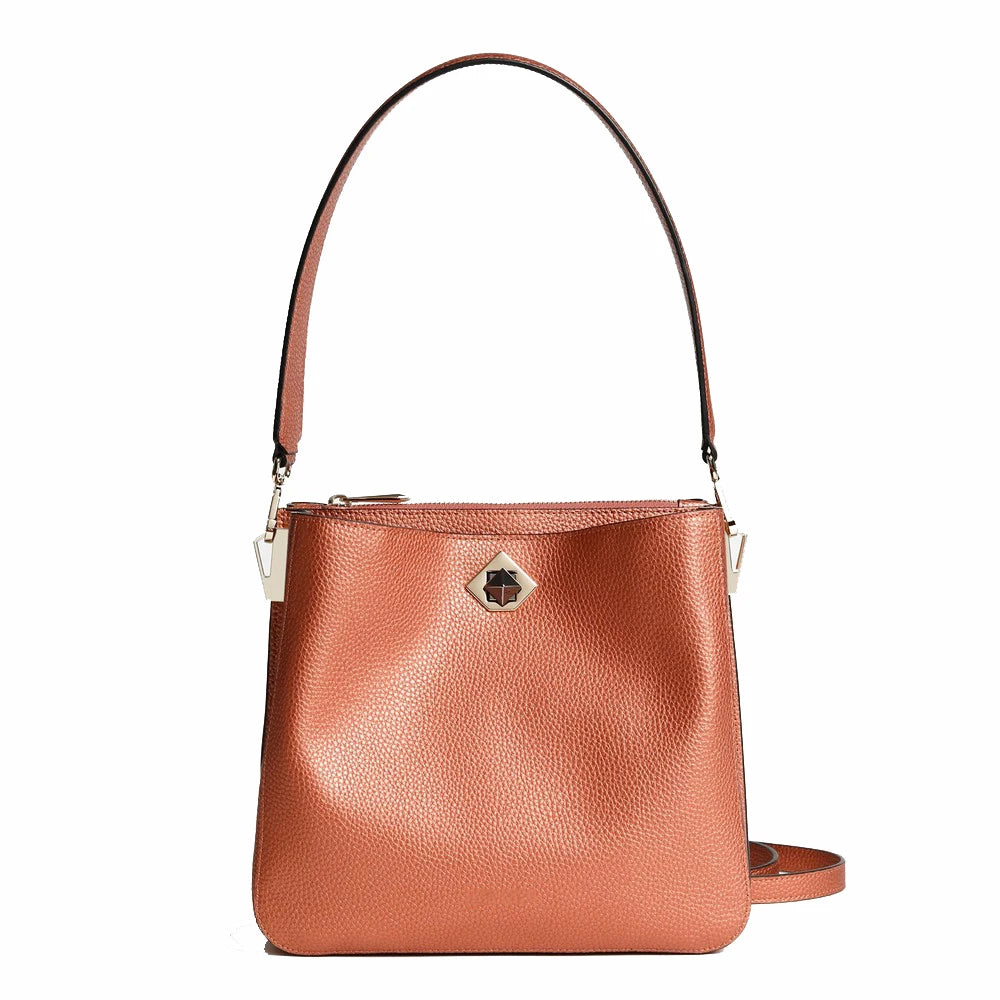 Handmade Custom Fashion National Button RFID Pebbled Genuine Leather Detachable Single Strap Shoulder Bag Women's Handbags