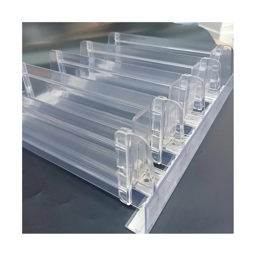 Customized Adjustable Plastic Supermarket Canned Drink Spring Loaded System Shelf Pusher Tray for Cans