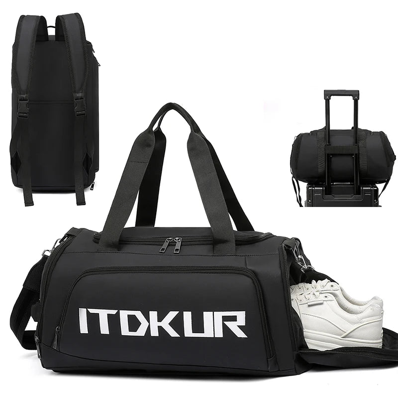 Custom Men's Large Gym Duffel Bag with Shoes Compartment Waterproof Portable Polyester Lining