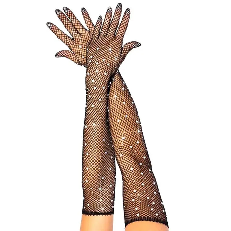 Wedding Etiquette Accessories Colorful Rhinestones Full Five Finger Gloves Openwork Jacquard Five-finger Gloves