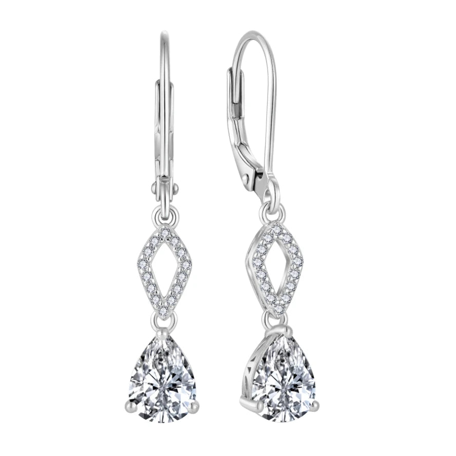 YILUN 925 Sterling Silver Geometric Teardrop Earrings Rhodium Plated Pear Cubic Zirconia Dangle for Women for Parties Gifts