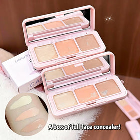 CAPPUVINI 3-Color Concealer Palette Full Coverage Moist Texture Dark Circle Tear Trough Blemish Cover Cute Kitten Makeup Kit