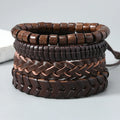 Vintage Brown Leather Braid Bracelet Men's Fashion Charm Bracelets with Beaded Bangle Jewelry Sets