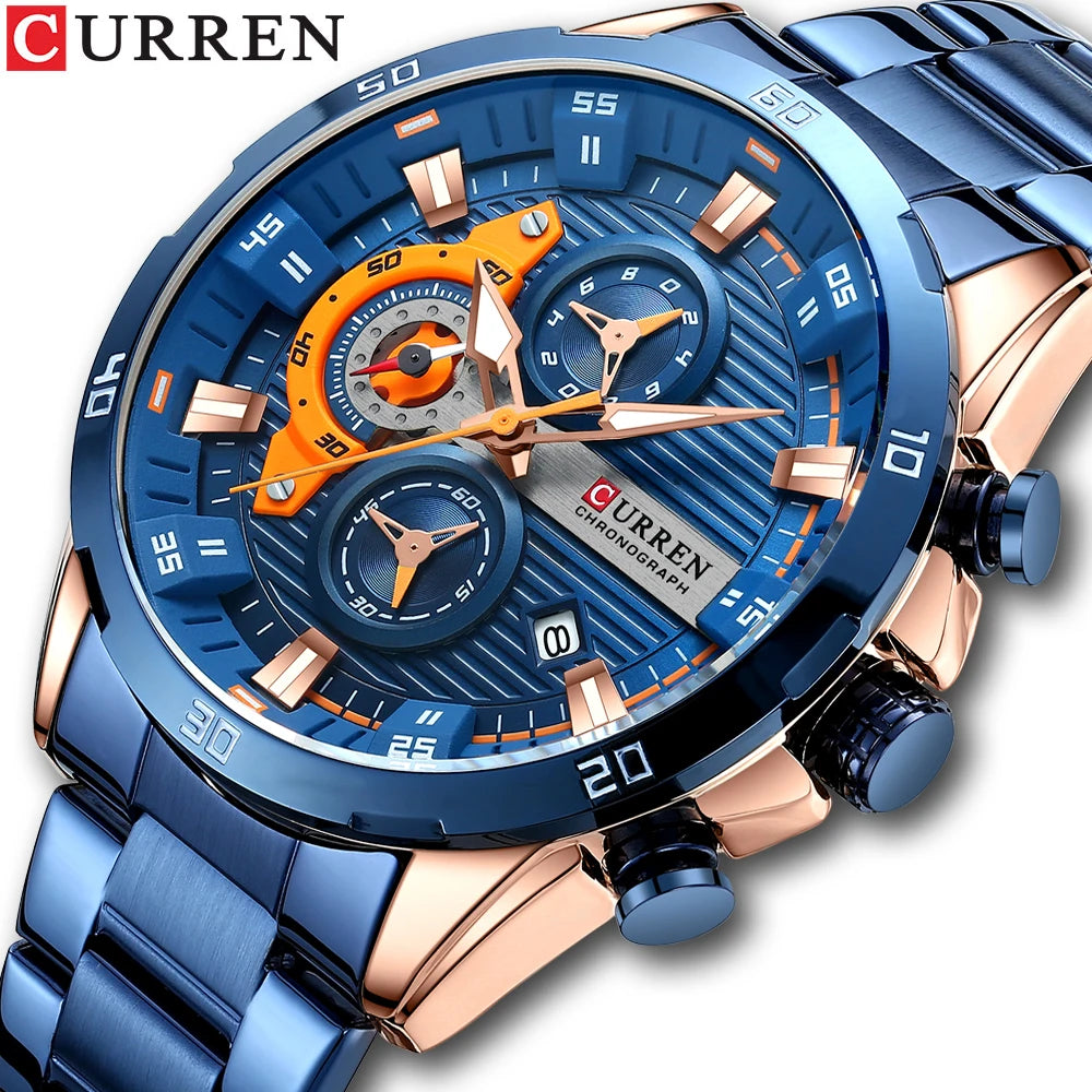 2025 CURREN 8402 New Stainless Steel Watches for Men Creative Fashion Luminous Dial Chronograph Clock Male Casual Wristwatches