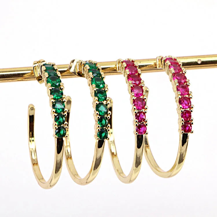 EC1850 2022 Womans Fashion Gold Plated Diamond Crystal CZ Paved Rainbow Hoops Earrings for Women