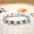 GIGAJEWE 9K/14K/18K 20-28CT White and Blue Color Moissanite Tennis Bracelets Asscher Cut for Engagement Bracelet