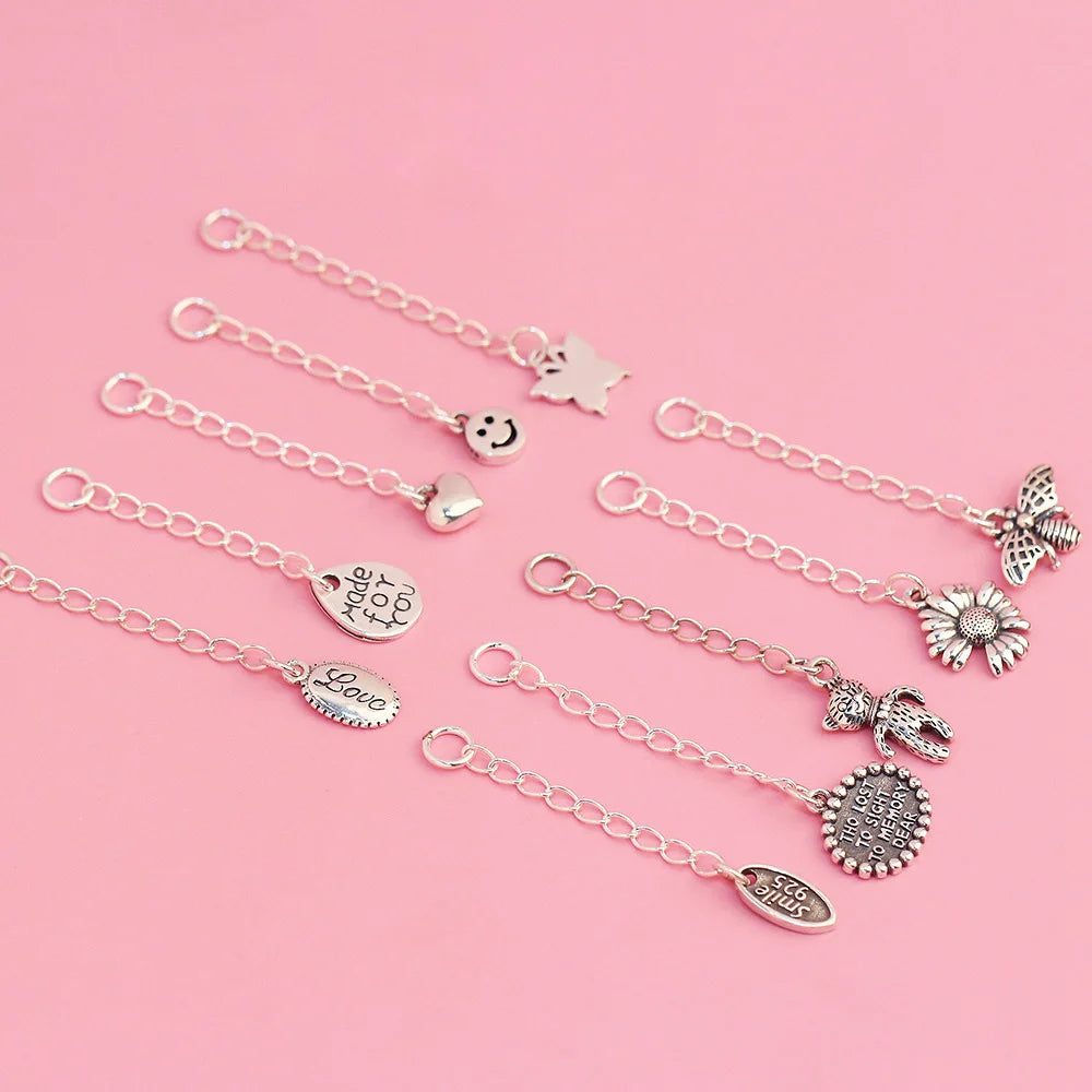 10 Style New Design 925 Sterling Antique Silver Engraving Pendants Extension Chain for Jewelry Making