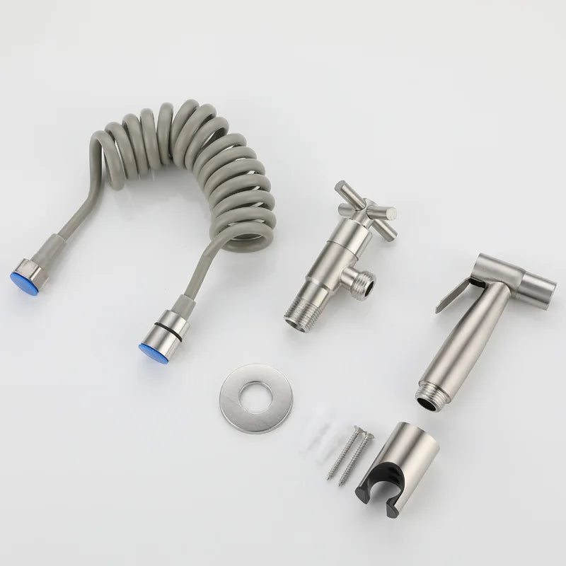 Modern Design Stainless Steel Wall-Mounted Horizontal Spray Bidet Sprayer Kit 3-Year Warranty Brushed Gold Shattaf for Bathroom