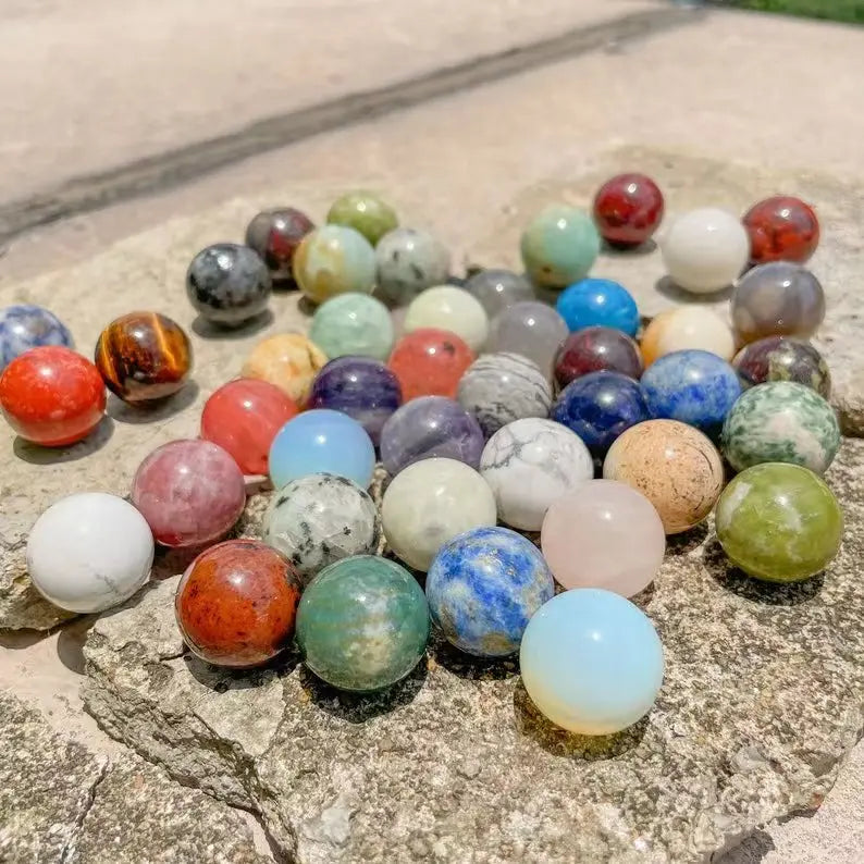 20mm Non-porous Crystal Ball/Assorted Mix Undrilled No Hole Round Ball Beads Gemstone Pocket Stone Sphere Carving Crystal Marble