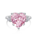Dylam S925 Silver Birthstone Rings for Women Girls With Pink 6ct Heart Solitaire 8A Zirconia Diamond Halo Eternity Bands Rings