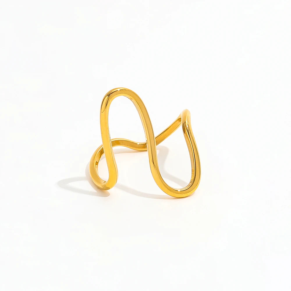 High End 18K PVD Gold Plated Statement Curve Lines Ring Stainless Steel Women Ring Tarnish Free Jewelry