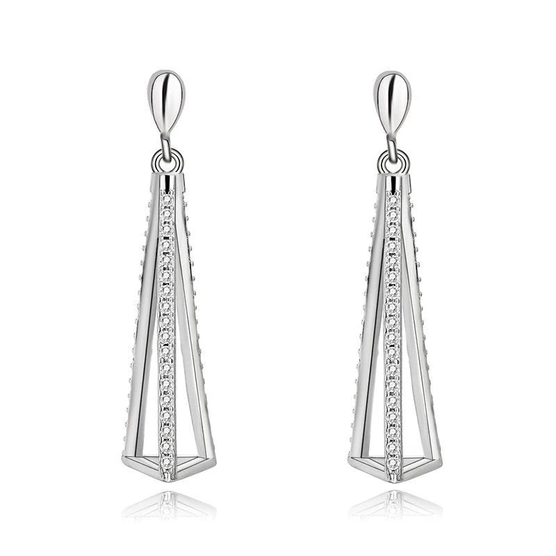 Fashion 925 sterling silver geometric diamond hanging women simple triangle shape hollow out earrings