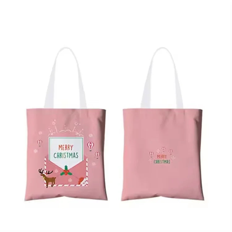 Customized Ladies Christmas Canvas Tote Bag Eco-friendly Cute Letter Pattern Custom Logo Option Custom Size White/Custom Color