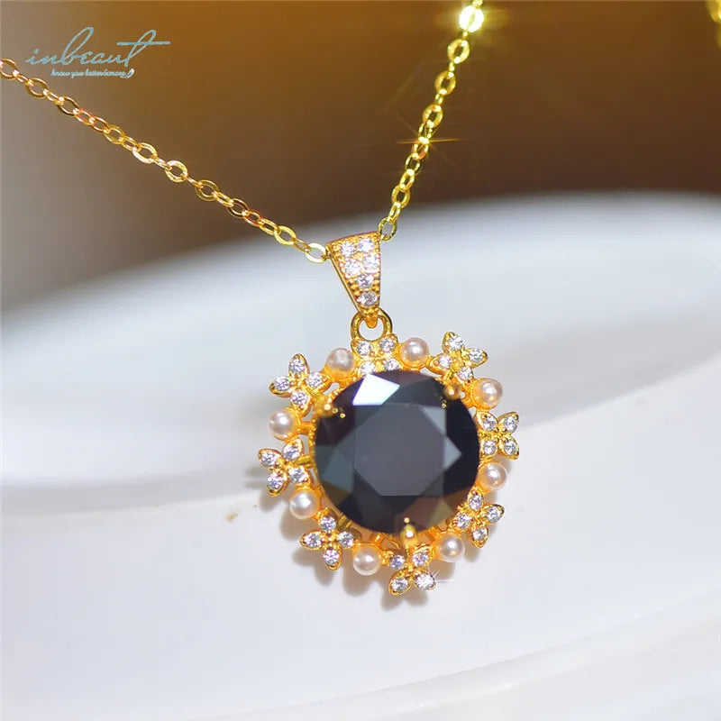 Silver 925 Yellow Gold Plated Original 5 Carat Brilliant Cut Diamond Test Past Black Moissanite Pendant Necklace Fine Jewelry