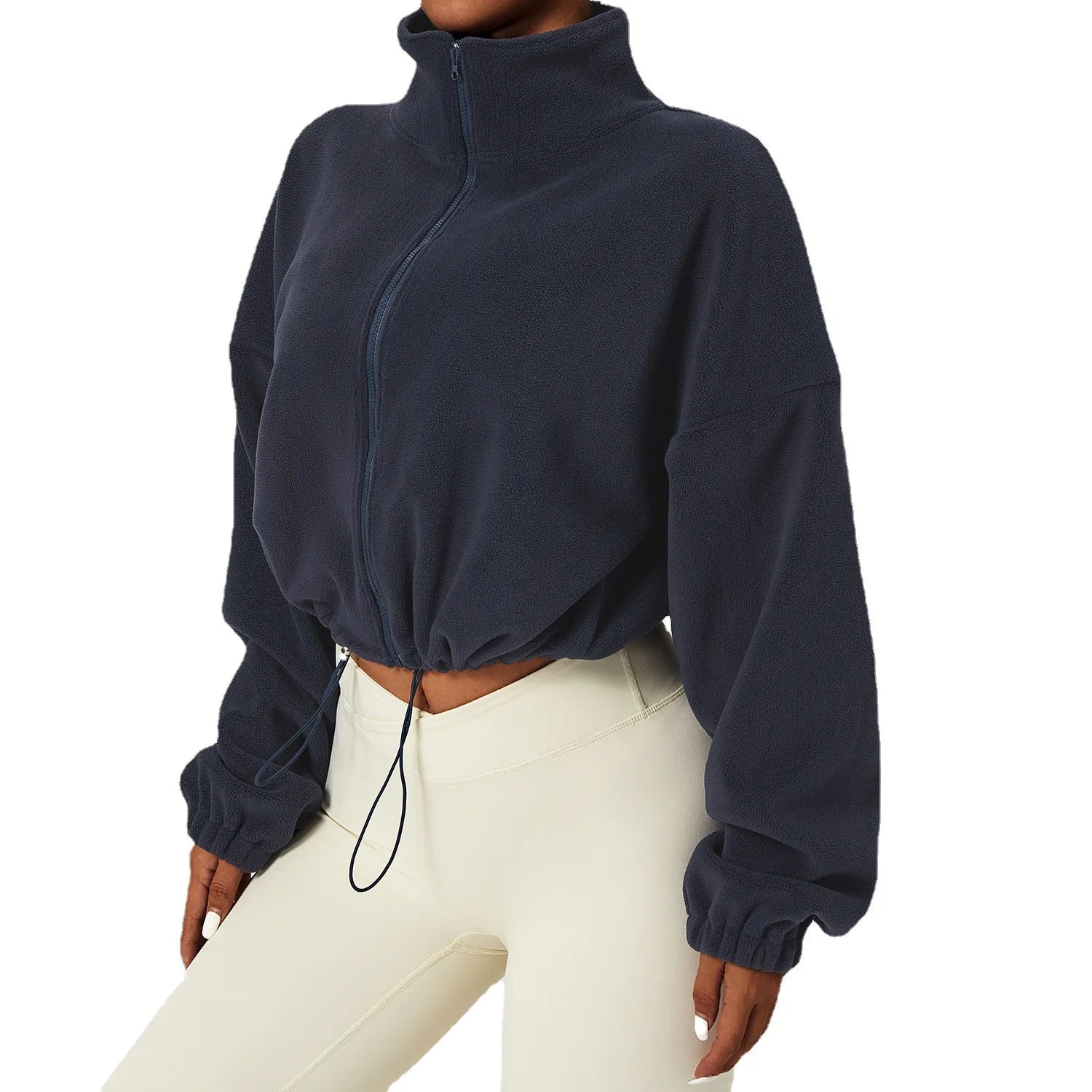 Women's Athletic Sweatshirt High-Neck Long Sleeve Hoodie Coat Full Zipper Fleece Printed Knitted Casual Style