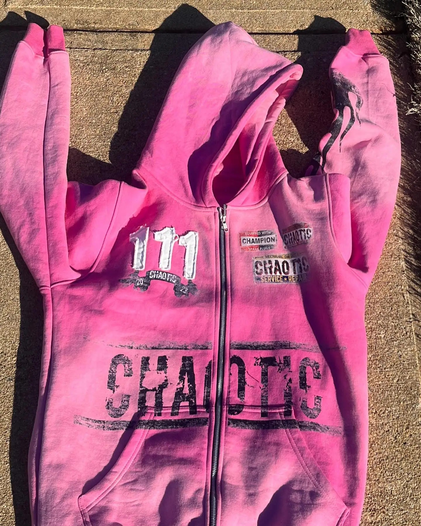 Custom Applique Embroidery Distressed Hoodie Rhinestone Zip up Acid Wash Vintage Washed Men Fleece Streetwear Hoodie