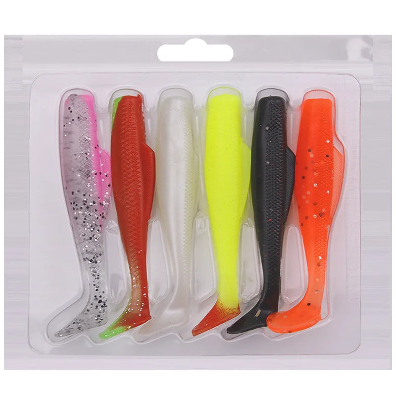 WEIHE 6Pcs 8.5cm 5g Fishing Lure Simulation Bionic TPR T-Tail Swimming Soft Bait for Bass Sea Fishing Tackle Accessories Lures