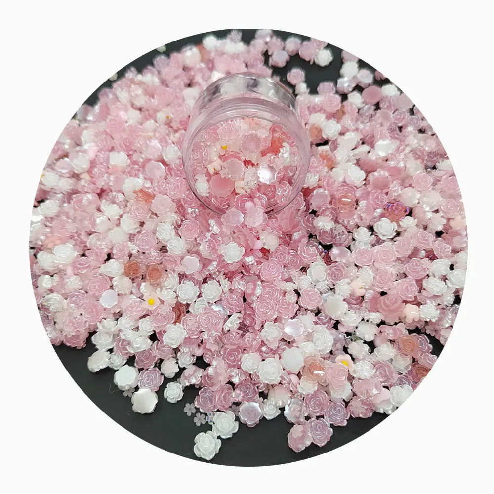 100g Mixed White Pink Blue Purple Resin Flowers 3D Nail Charms 3D Nail Art Decoration Manicure Tool Accessories