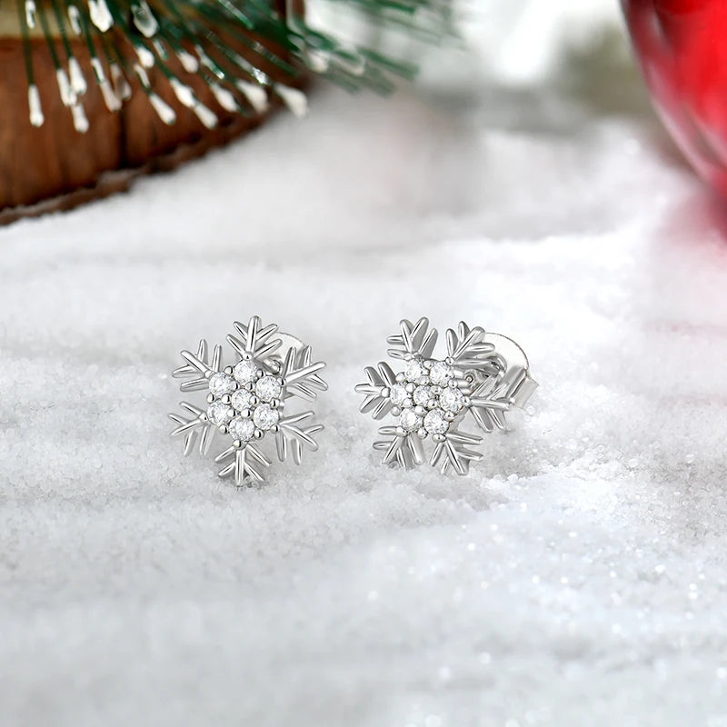 Jewelry Christmas Snowflake Earrings 925 Sterling Silver Zircon Stud Earrings Daily Custom Designs Accepted Earrings Jewellery