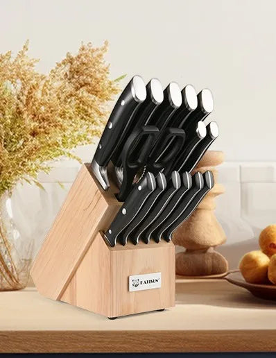 15 Pcs ABS Handle Carbon Steel Fruit Paring Bread Knife Set Kitchen Knife Set with Wood Block Shears