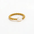 High End 18K Gold Plated One Pearl Bead Rings Stainless Steel Fashion Jewelry Trendy Finger Ring