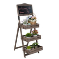 Decorative Wooden Chalkboard Display: Chalkboard Stand with 3 Display Shelves Wooden Chalkboard Easel for Plants and Fruits
