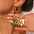 Hot Sale Asymmetrical Black White Green Enamel Stud Earrings Abstract Waterdrop Waves Stainless Steel Earring for Women