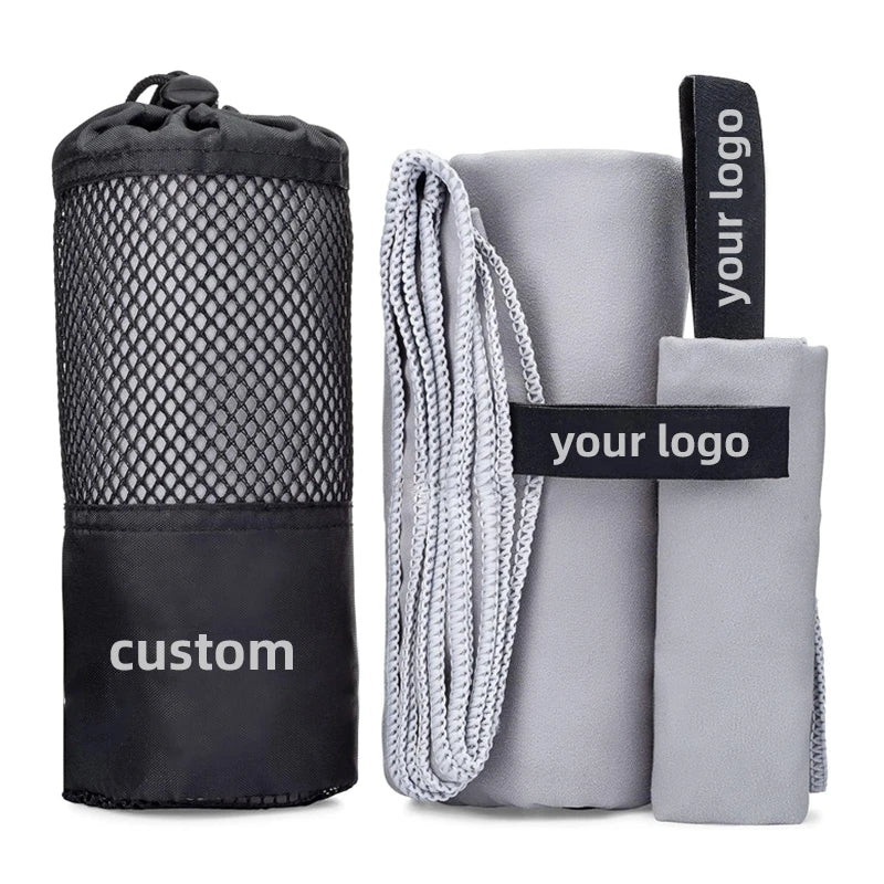 Custom Eco-friendly Microfiber Beach & Sports Towel Quick Dry & Lightweight Printed with Travel Bag Suede Style