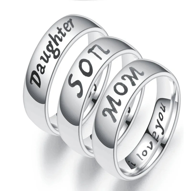New Son Mom Daughter Dad I Love You Ring Simple Design Titanium Stainless Steel Couple Family Women Men Rings
