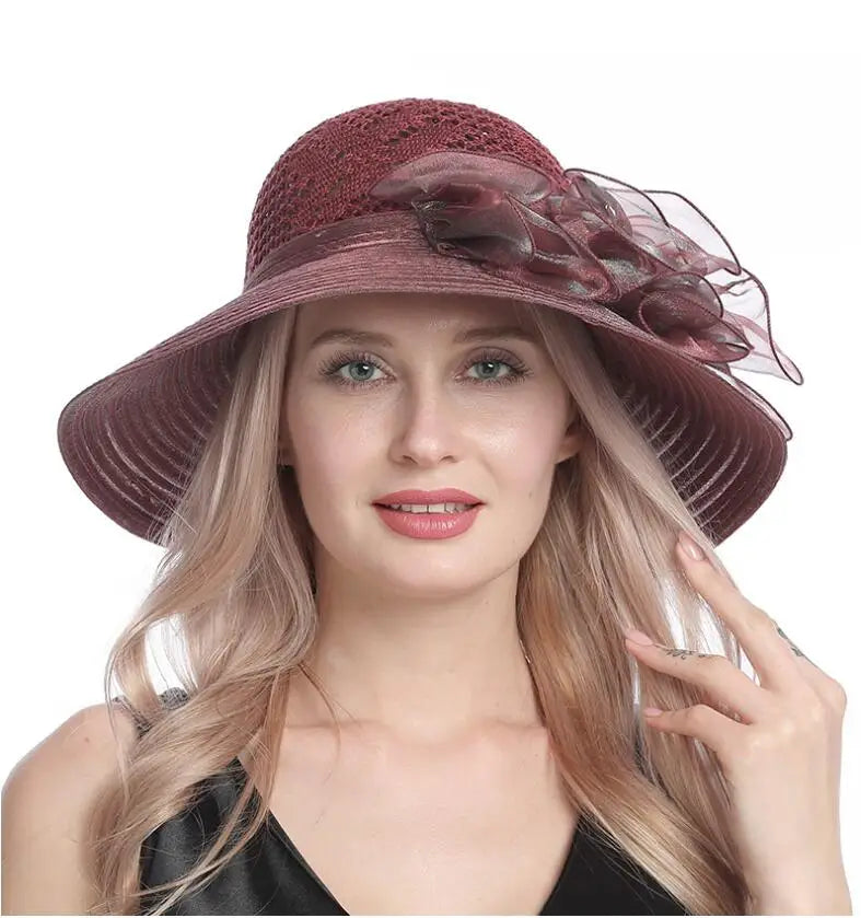 X1592 Organza Outdoor Image Bucket Fedora Wide Brim Sunscreen Fisherman Adult Fascinator Cloche Hats
