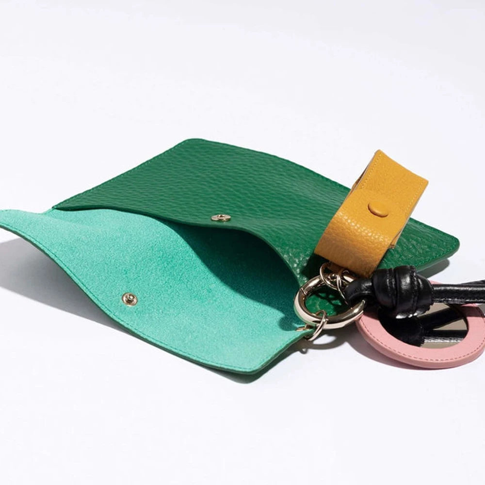 Women Gift Daily Travel Large Button Pouch Lipstick Case Mini Mirror Set Custom Genuine Leather Make up Cosmetic Bags Case
