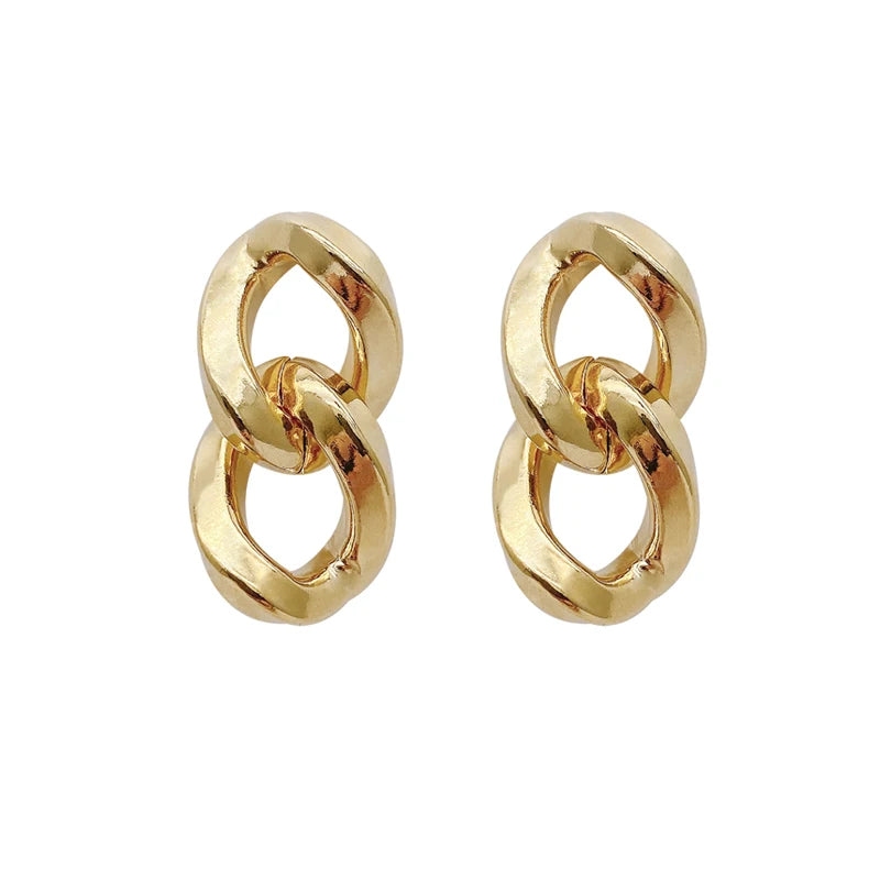 Simple Design Link Earrings High Polished 14k Gold Plated Big Chain Link Hook Dangle Earrings Jewelry