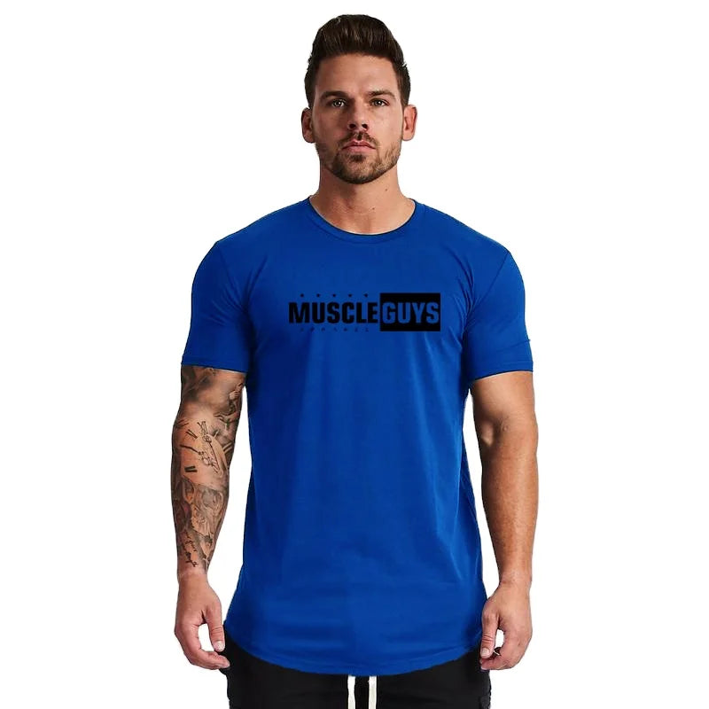 Custom Logo Gym Sports Mens Cotton O-neck Slim Fit Printed Fitness Bodybuilding Workout Summer Short Sleeve