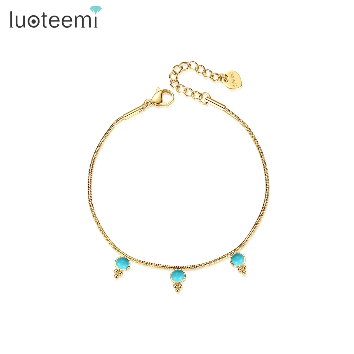 SP-LAM Girl Summer Simple Natural Stone Cute Wish Turquoise Wholesale Snake Chain Beaded Bracelet