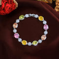 Sweet Colorful Big Oval Cut Cubic Zircon Chain Bracelet for Women Girls Birthday Gift Party Prom High Quality Jewelry Accessory