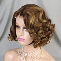 Cheap Loose Curly Pixie Cut Wig 4/27 Mixed Color Short Bob Human Hair 4x4 Transparent Lace Frontal Closure Wig for Women